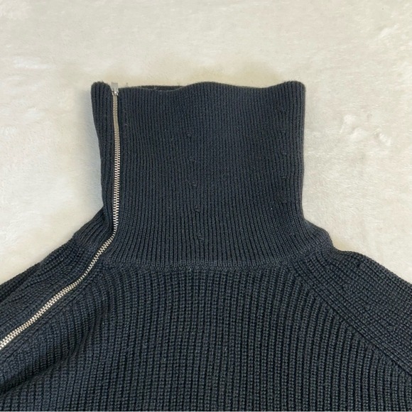 COS Wool Blend Black and Off White Striped Zip Sweater Size Medium *Small Flaw - Picture 5 of 9